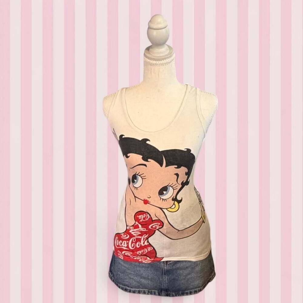 Betty Boop Coca-Cola Y2K Graphic Racerback Tank Top Size S